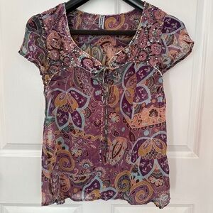 Pink Short Sleeves Bohemian Scrolls Smocked
Top Size 12